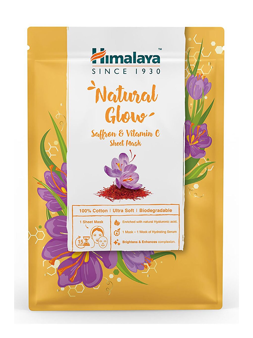 Aydınlatıcı Kağıt Maske, Safran, C Vitamini, Hyaluronik Asit, %100 Pamuk, Tüm Ciltler, 30 gr