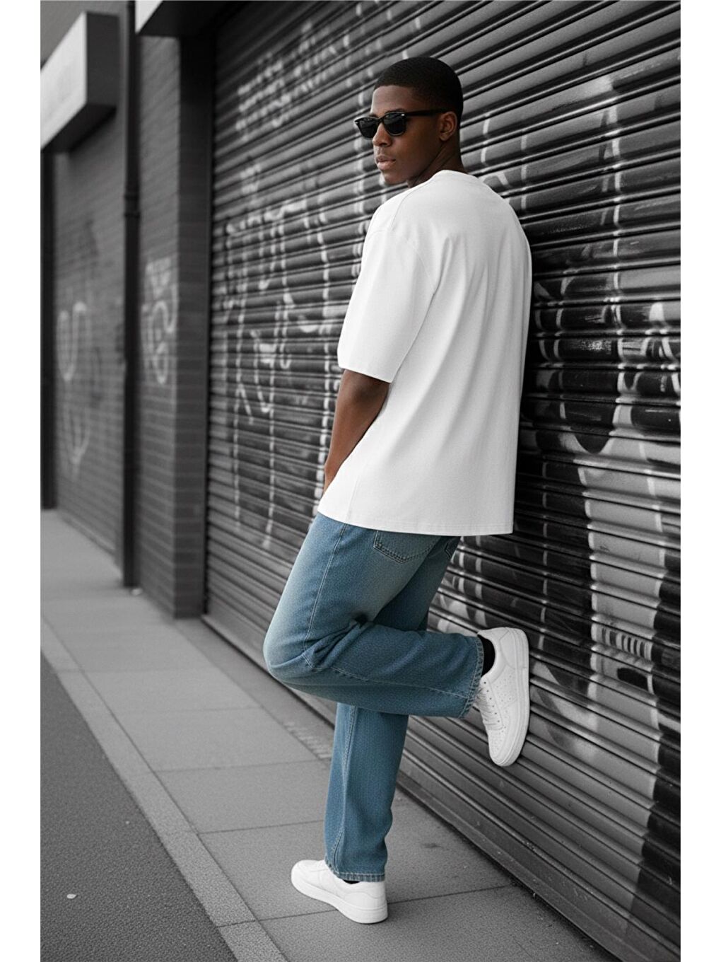 Beyaz Benriy Erkek Oversize Basic Bisiklet Yaka Pamuklu T-Shirt Rahat Kesim Unisex Sevgili Kombini-2