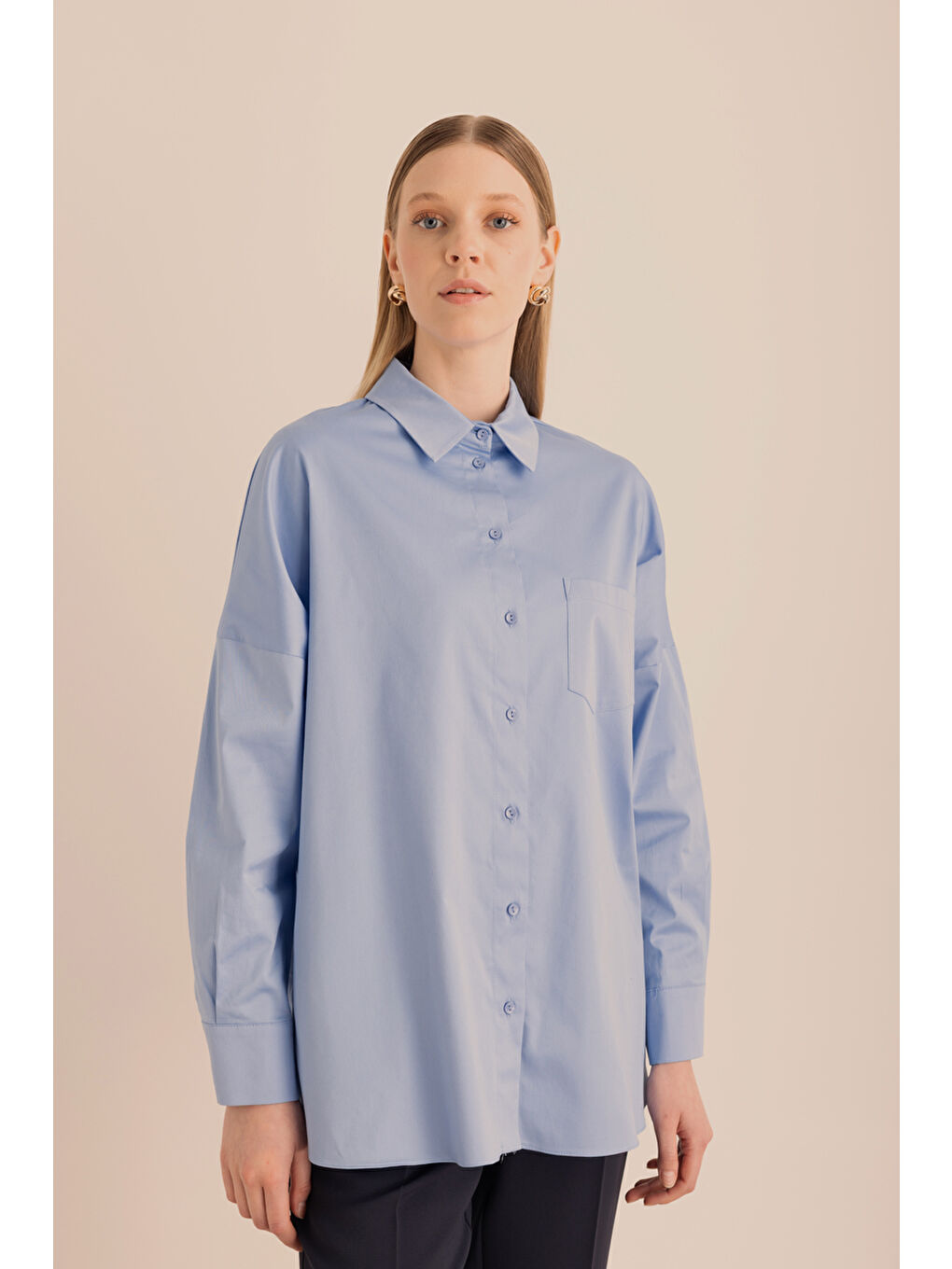 Mavi Pamuk Gömlek-5