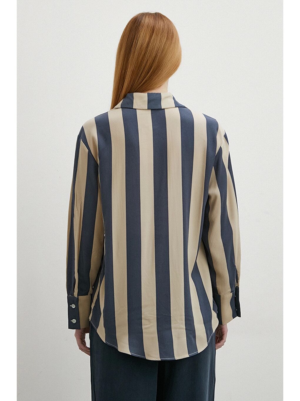 Karışık Çizgili Viskon Gömlek Kahve-5