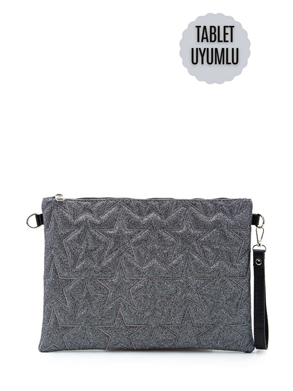 Tablet Boy Dikişli Clutch Star Kadın Yıldız Çapraz Çanta Tbstar Simli Antrasit-1