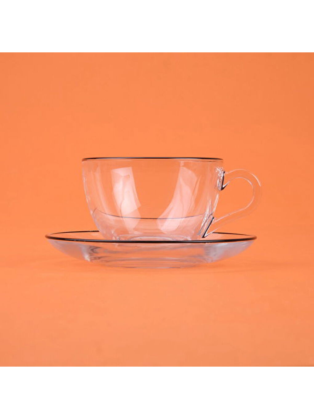 Renksiz Pure Siyah Rimli 2'li Çay Fincanı Seti - Şeffaf / Siyah - 240 ml-2