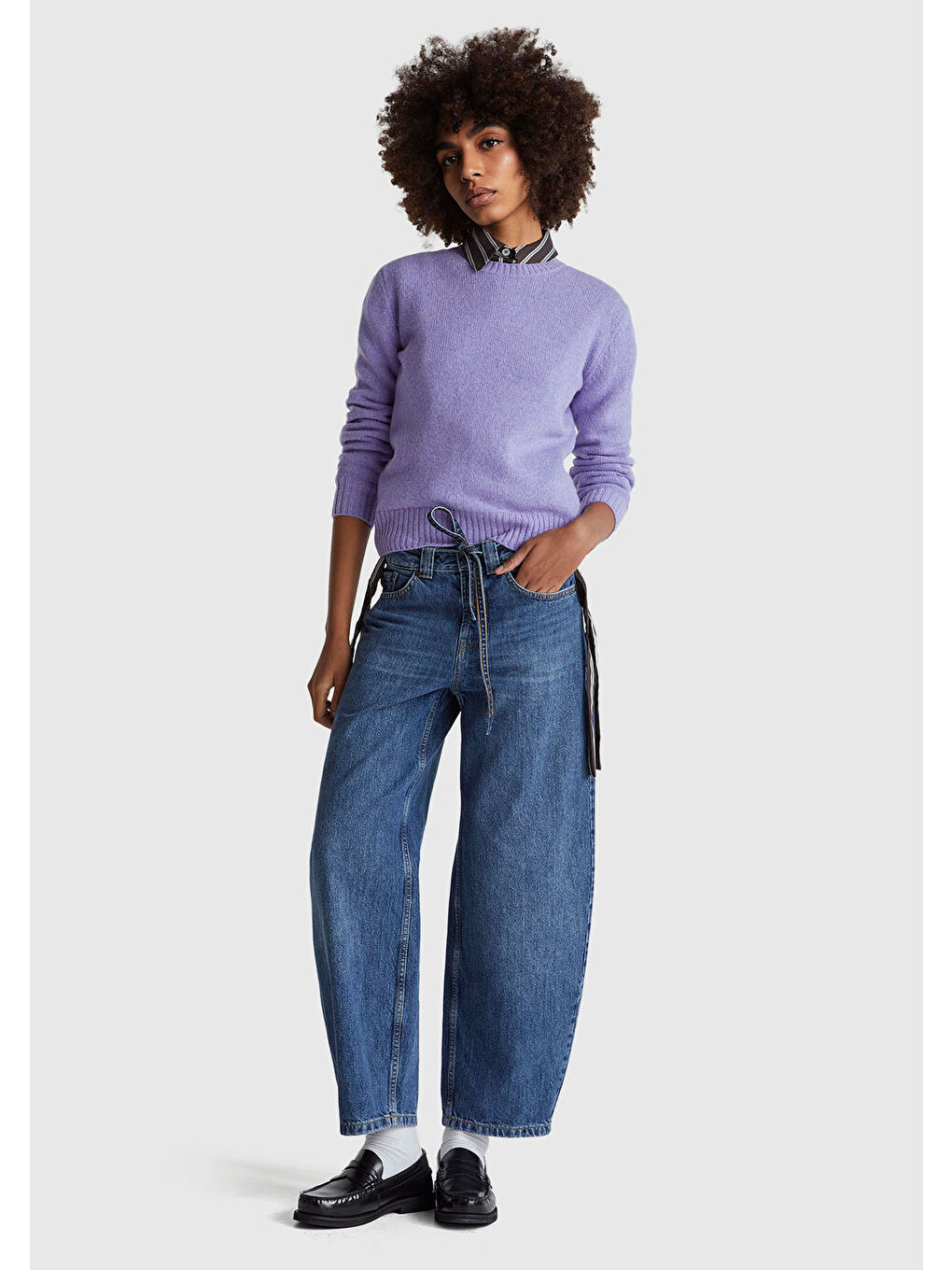 Kadın Koyu Lila Bisiklet Yaka Shetland Kazak-4