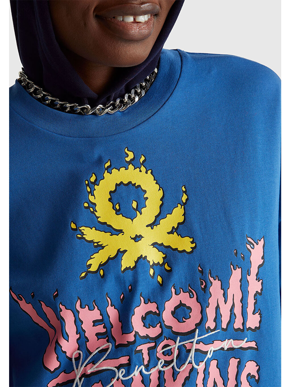 Kadın Mavi  %100 Pamuk Boxy Fit Stranger Things Baskılı T-Shirt-5