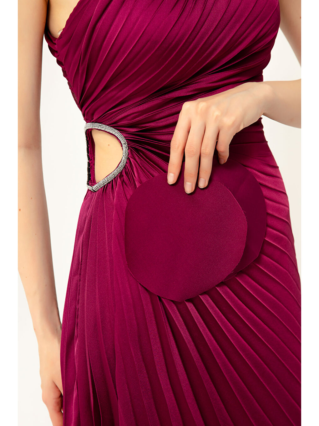 Kadın Mürdüm Tek Omuzlu Dekolteli Uzun Abiye Elbise-3