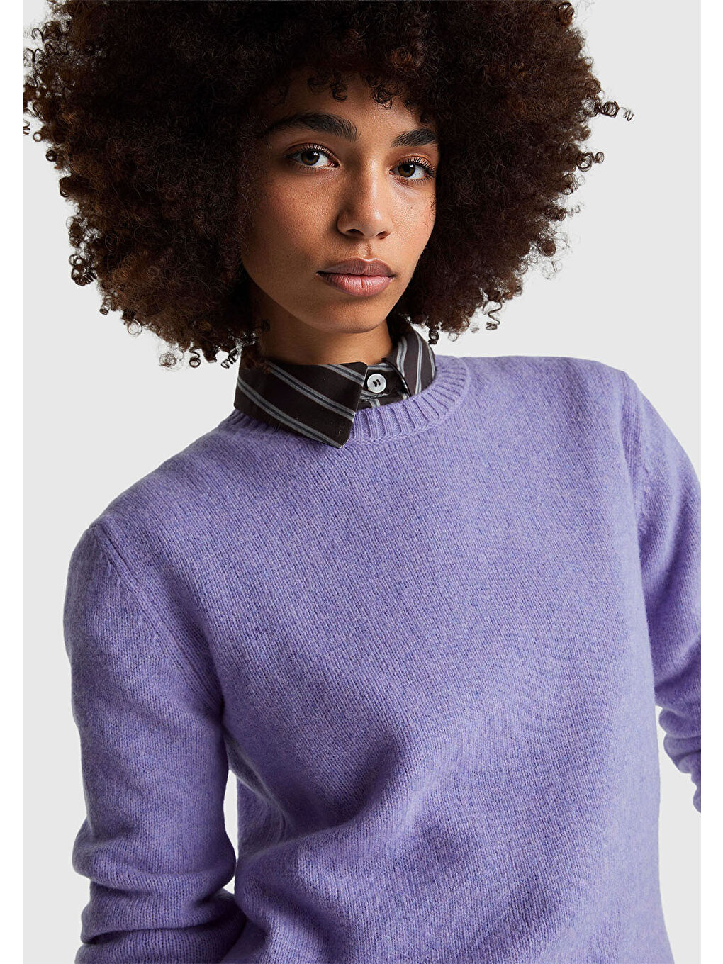 Kadın Koyu Lila Bisiklet Yaka Shetland Kazak-5