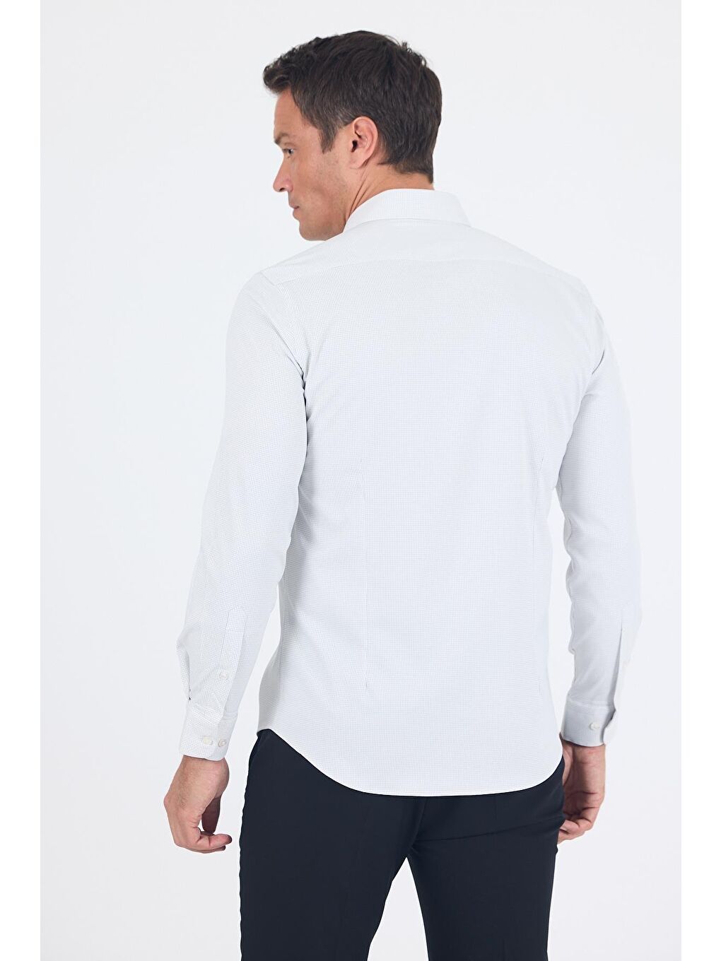 Beyaz Uzun Kol Sert Yaka Cepsiz Easy To Iron Slim Fit Esnek Gömlek 1004250233-3