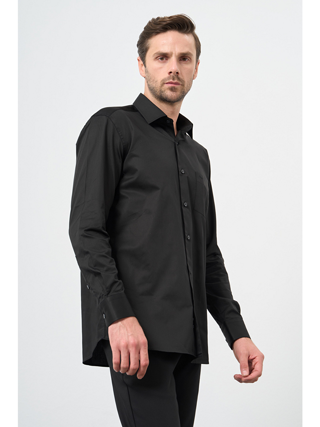 Siyah Sert Yaka Cepli Comfort Fit Classic Pamuklu Gömlek 1004255323-2