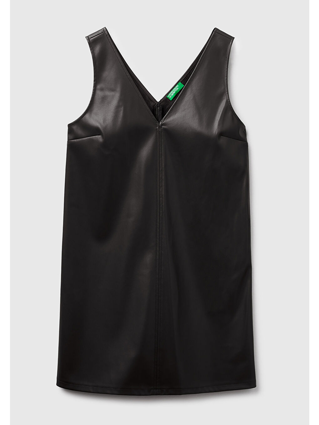 Kadın Siyah Önü ve Arkası V Yaka Eco Deri Elbise-1