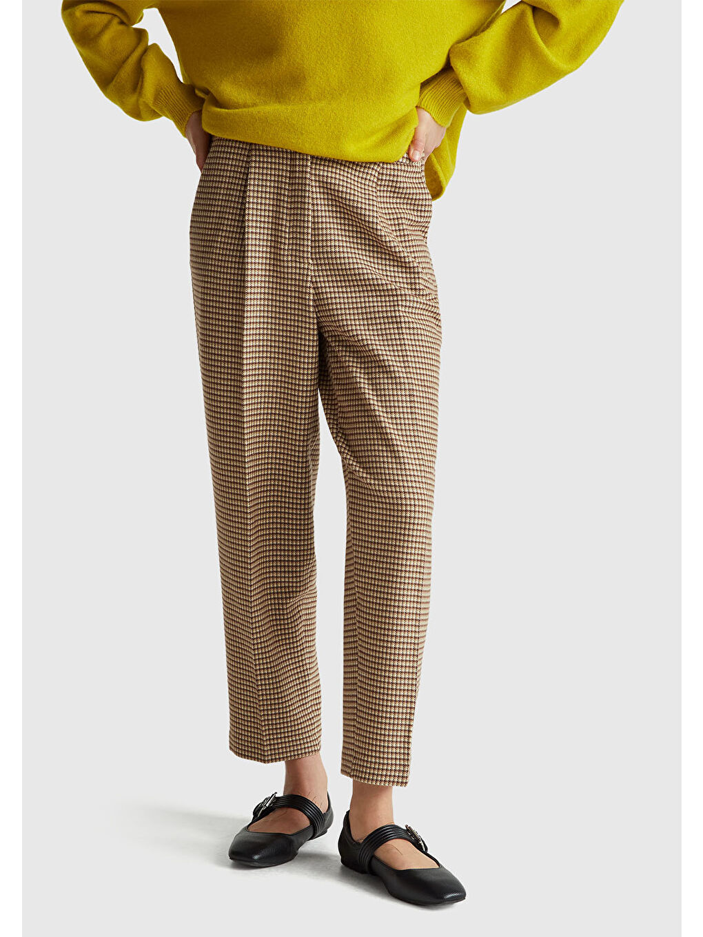 Kadın Haki Viskoz Karışımlı Fermuarlı Arka Bel Bandı Lastikli Pantolon