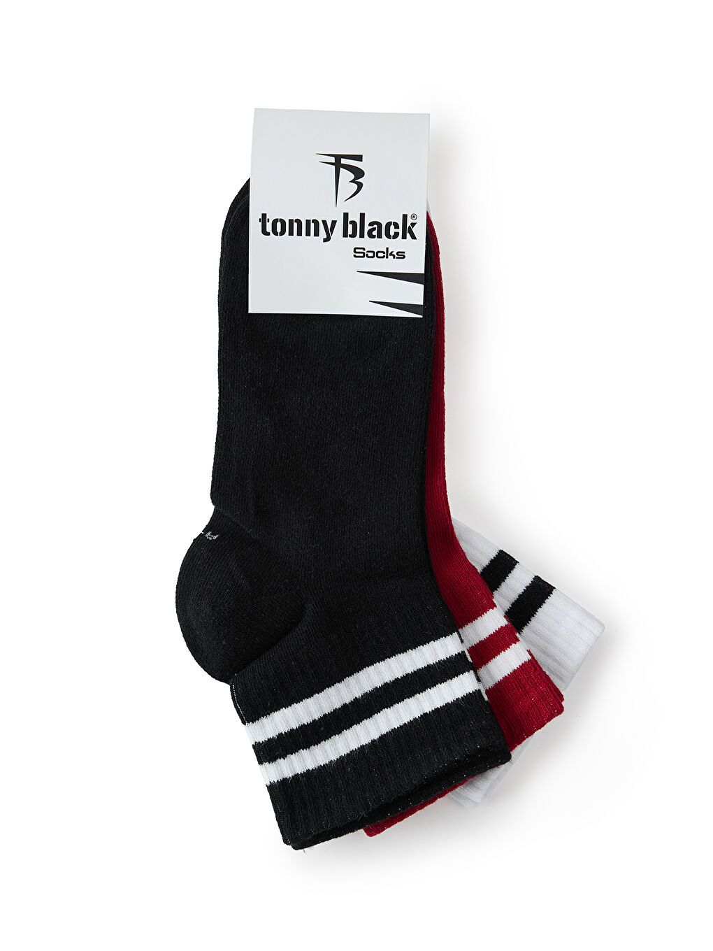 Unisex Beyaz Kırmızı Siyah 3 Çift Şeritl Pamuklu Kolej Çorap-1