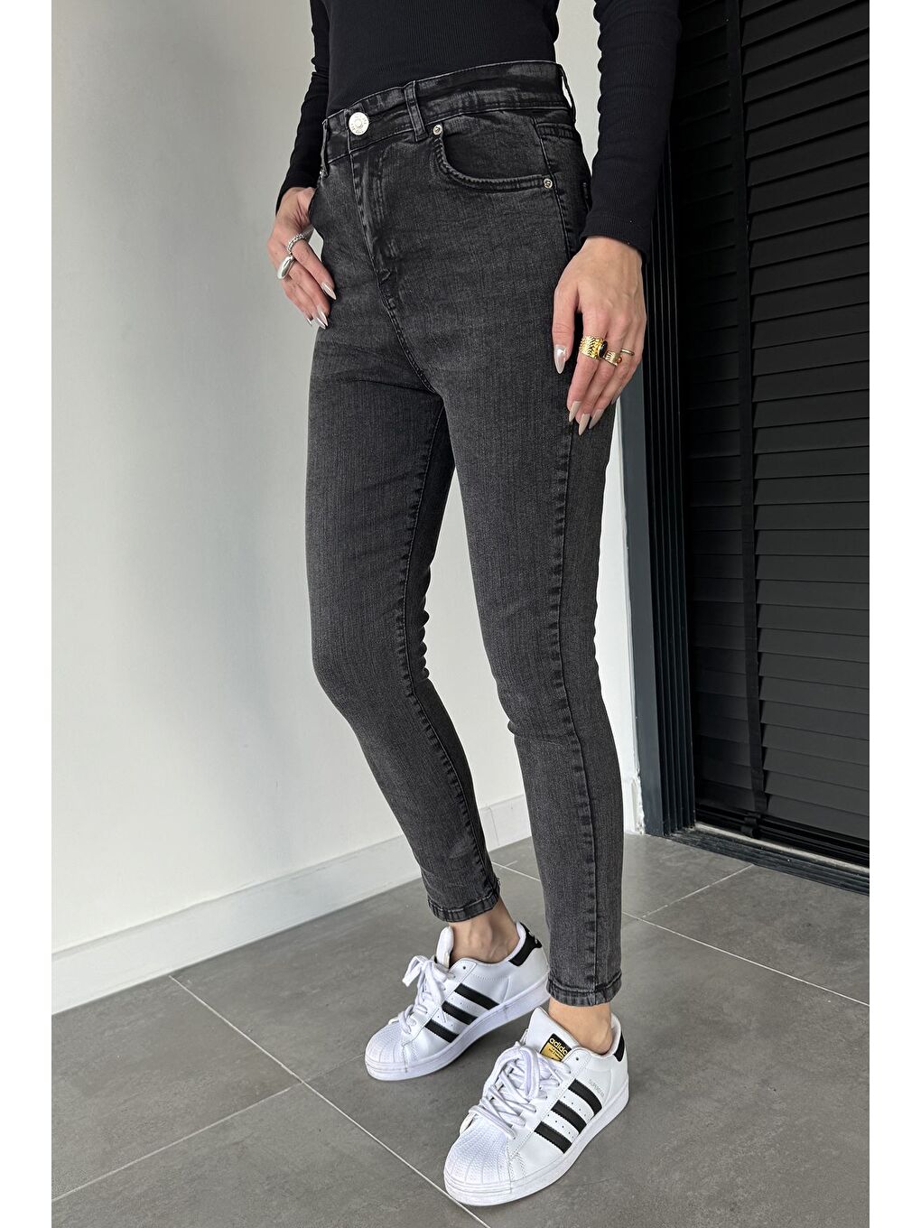 Antrasit Kadın Boyfriend Mom Jeans Pantolon