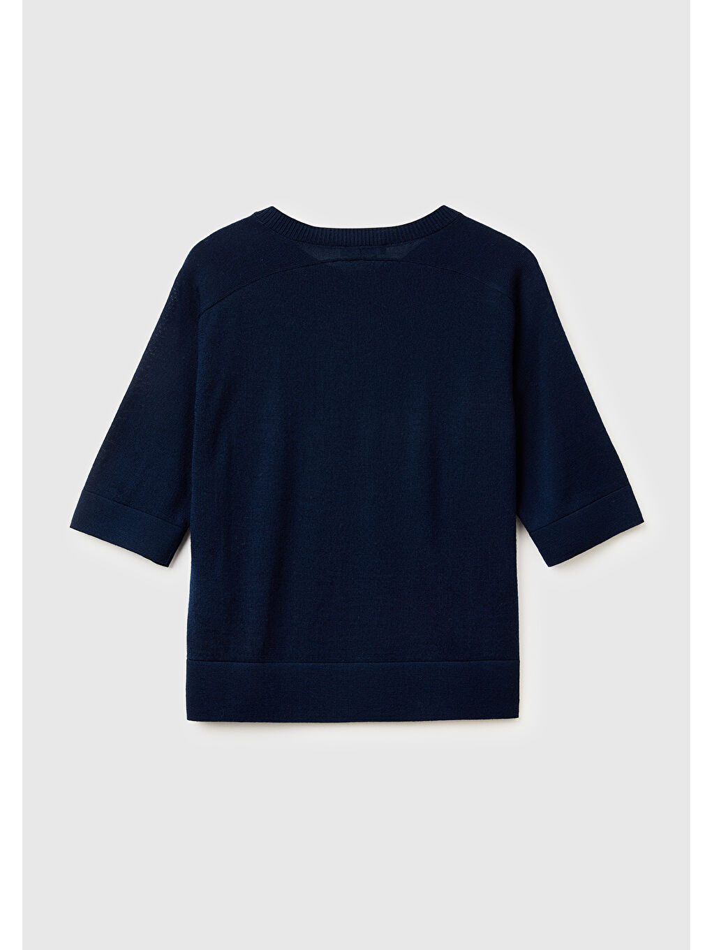 Kadın Lacivert %100 Yün Bisiklet Yaka Kısa Kollu Kazak-3