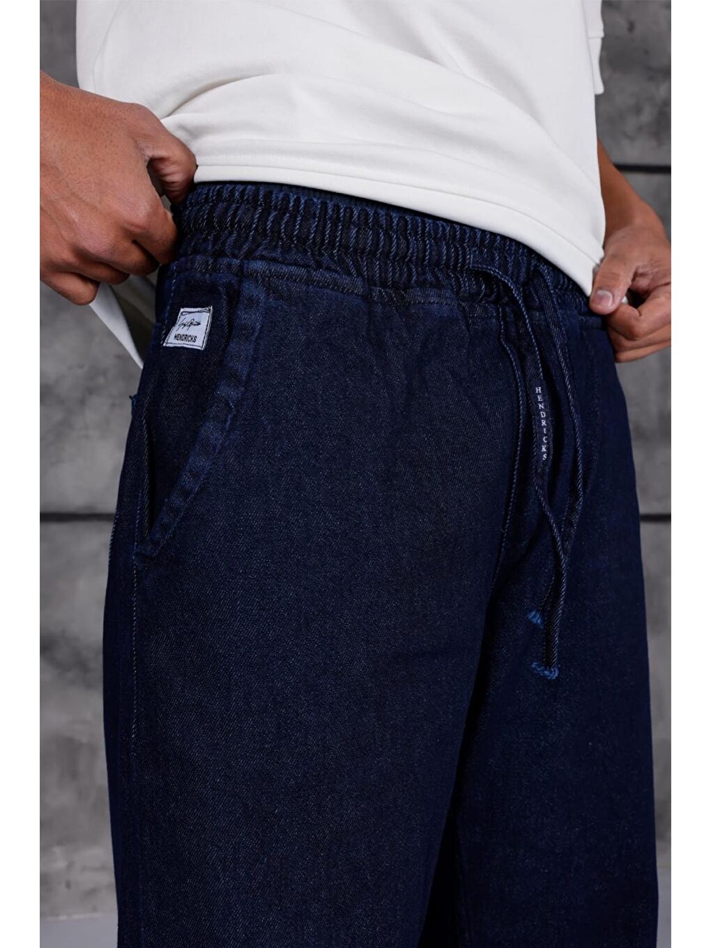 Lacivert Jackson Unisex Oversize Beli İpli ve Lastikli Denim Jean Pantolon - Baggy Jean-3