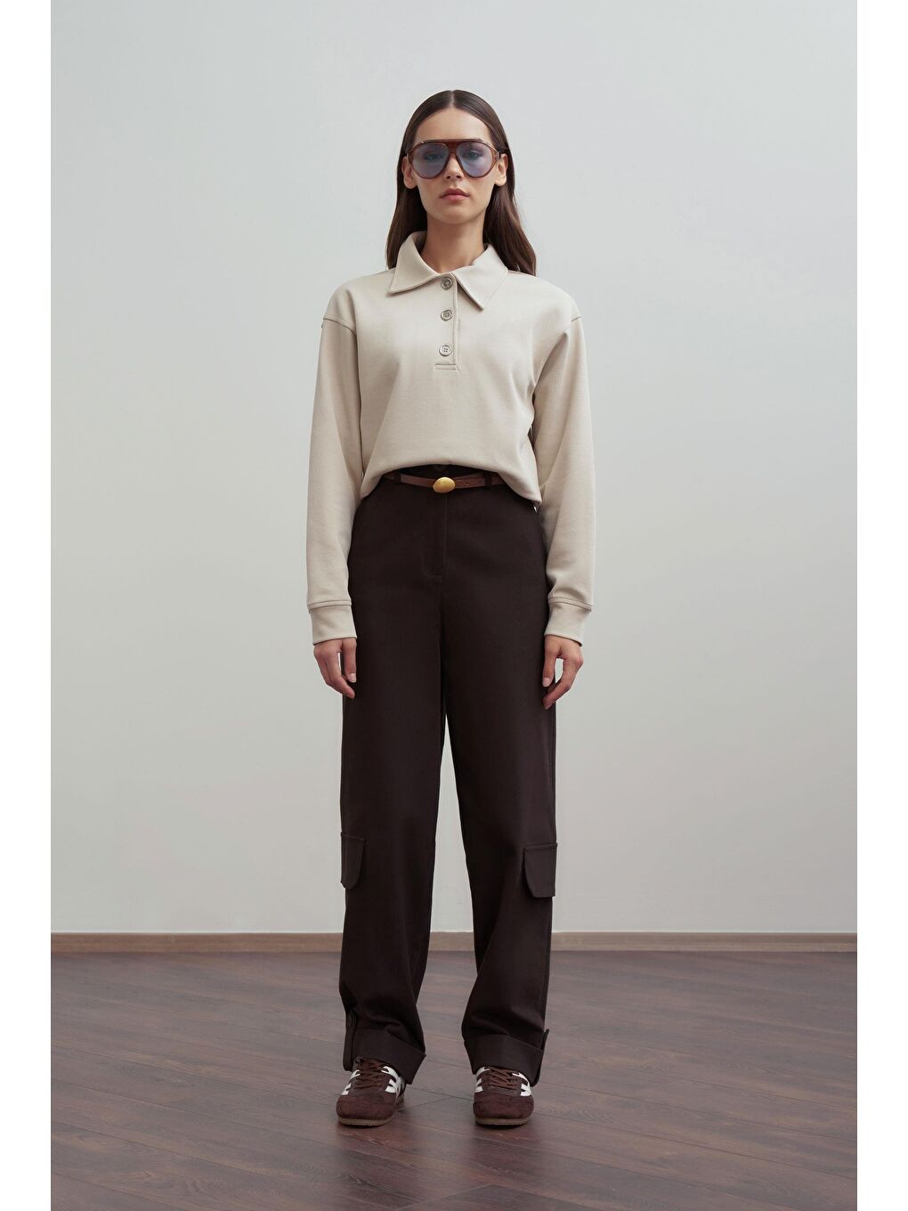 Kahverengi Acı Kahve-Gabardin Kargo Pantolon-1