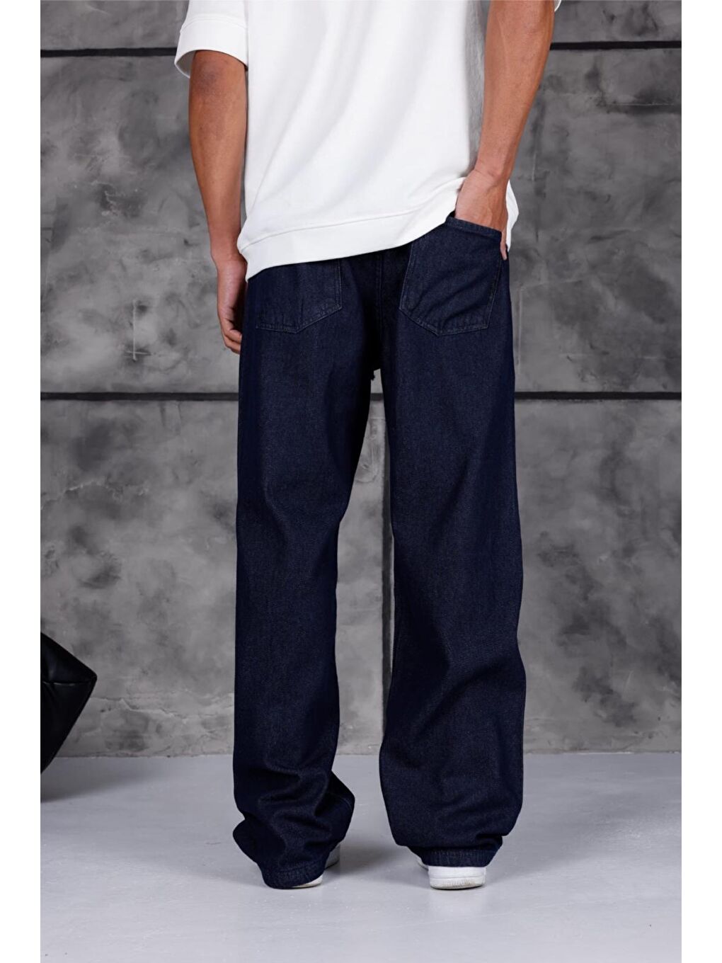 Lacivert Jackson Unisex Oversize Beli İpli ve Lastikli Denim Jean Pantolon - Baggy Jean-5