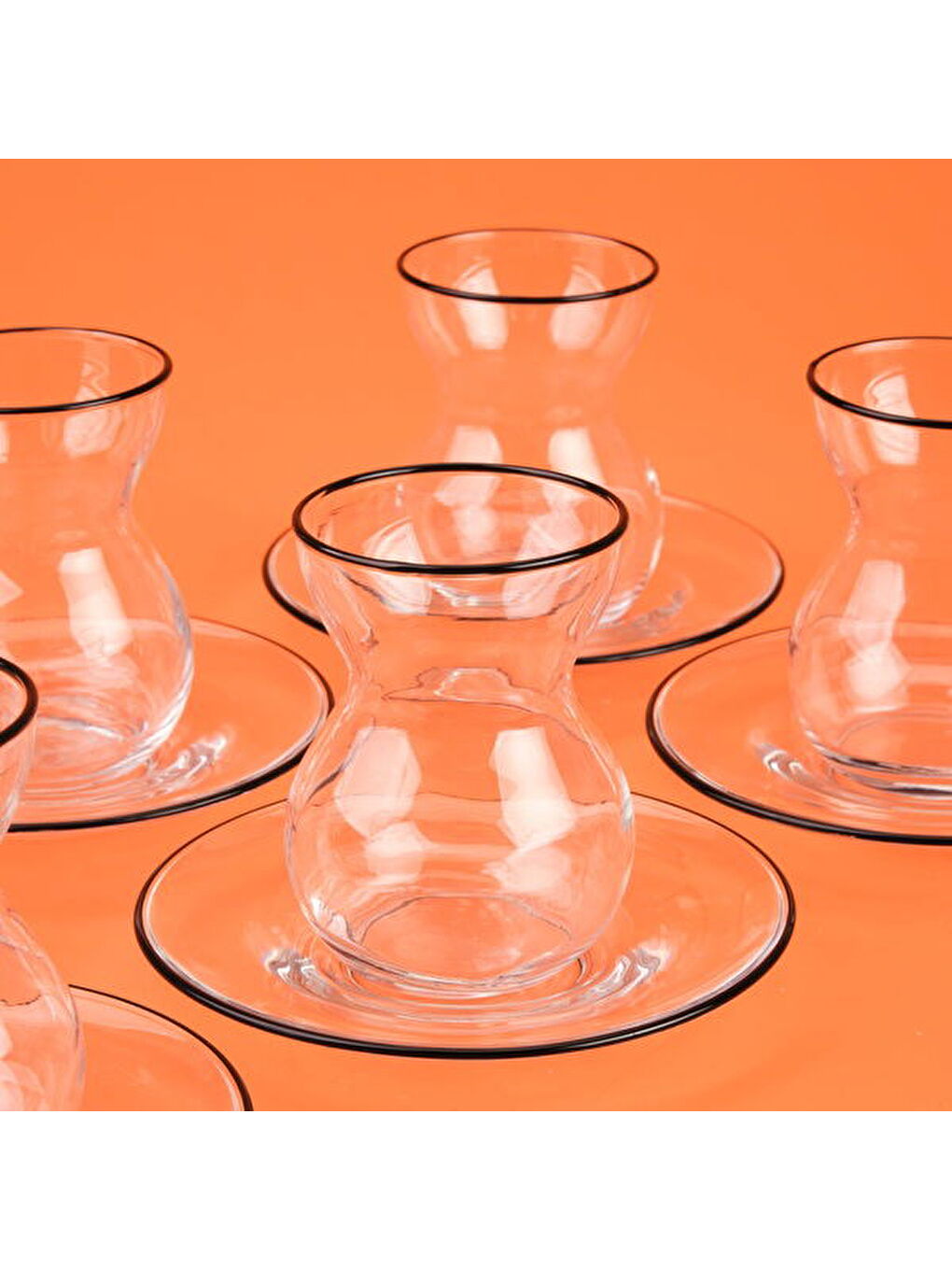 Renksiz Pure Siyah Rimli 12 Parça Çay Bardak Takımı - Şeffaf / Siyah-1