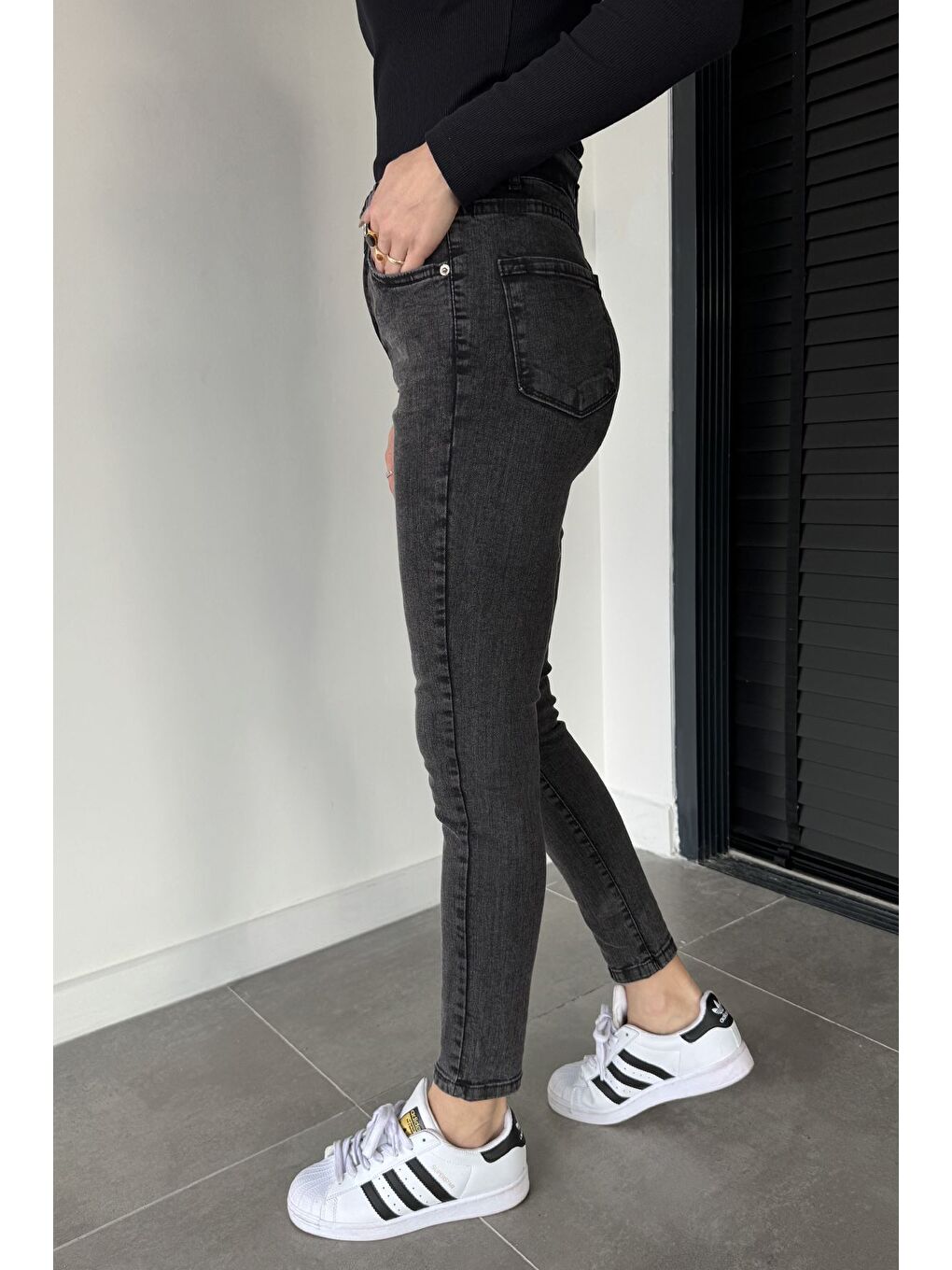 Antrasit Kadın Boyfriend Mom Jeans Pantolon-1