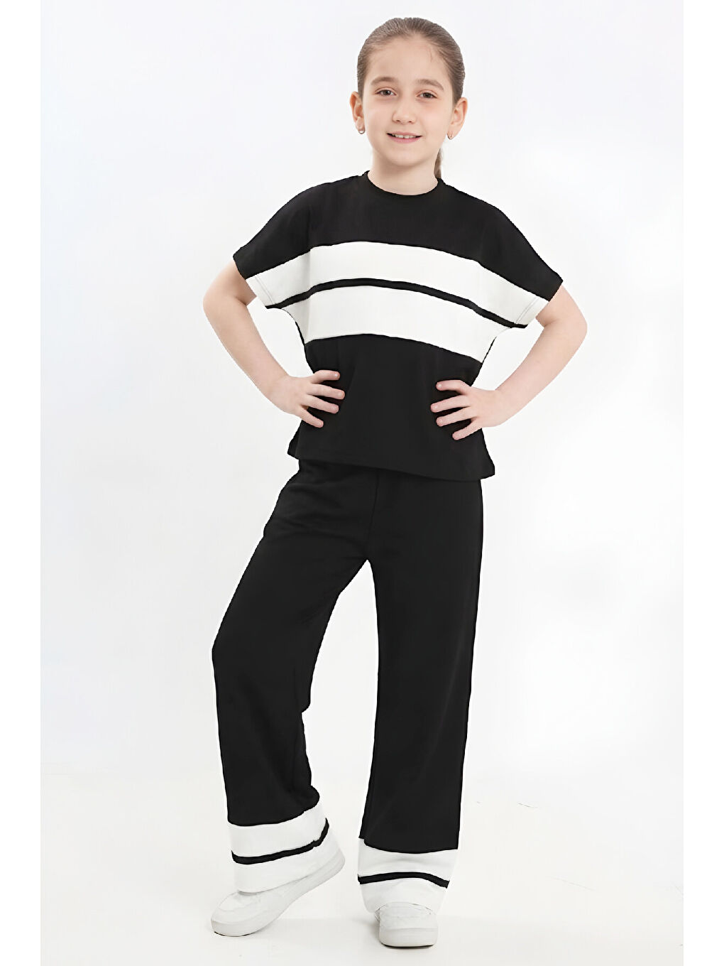 Siyah Kız Çocuk Double Face Kumaş Alt Üst Takım 7-12 Yaş 12640-1