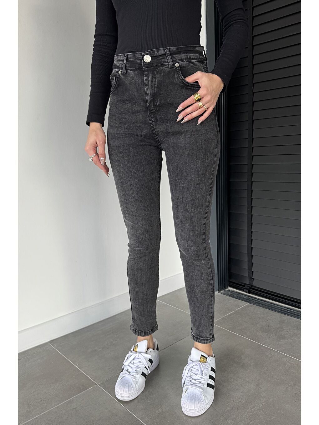 Antrasit Kadın Boyfriend Mom Jeans Pantolon-2