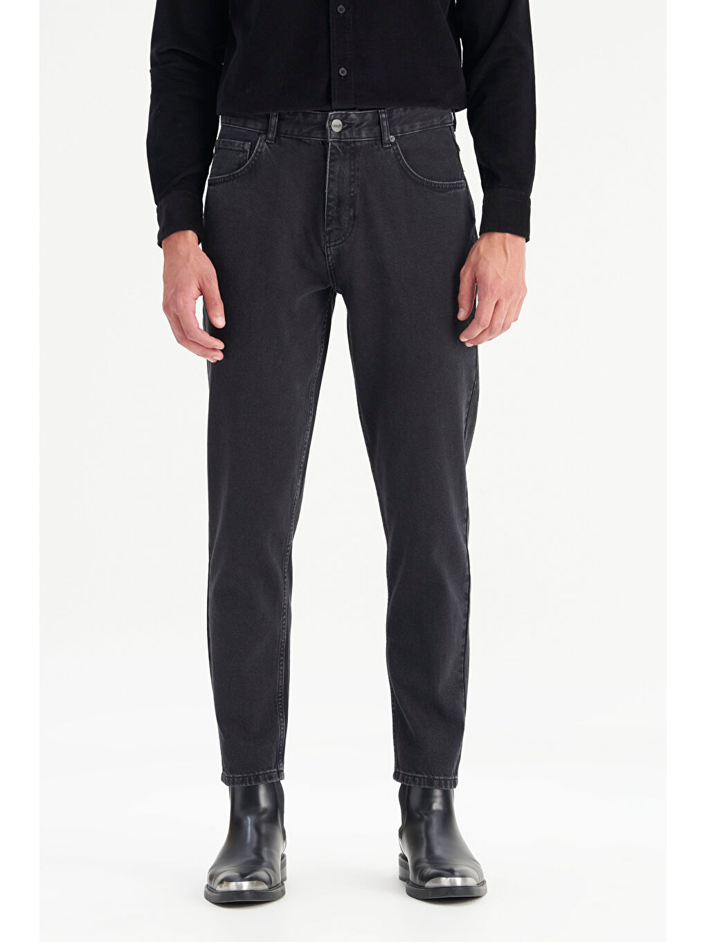 %100 Pamuk Frank Relaxed Fit Geniş Kesim Siyah Jean Denim Pantolon-2