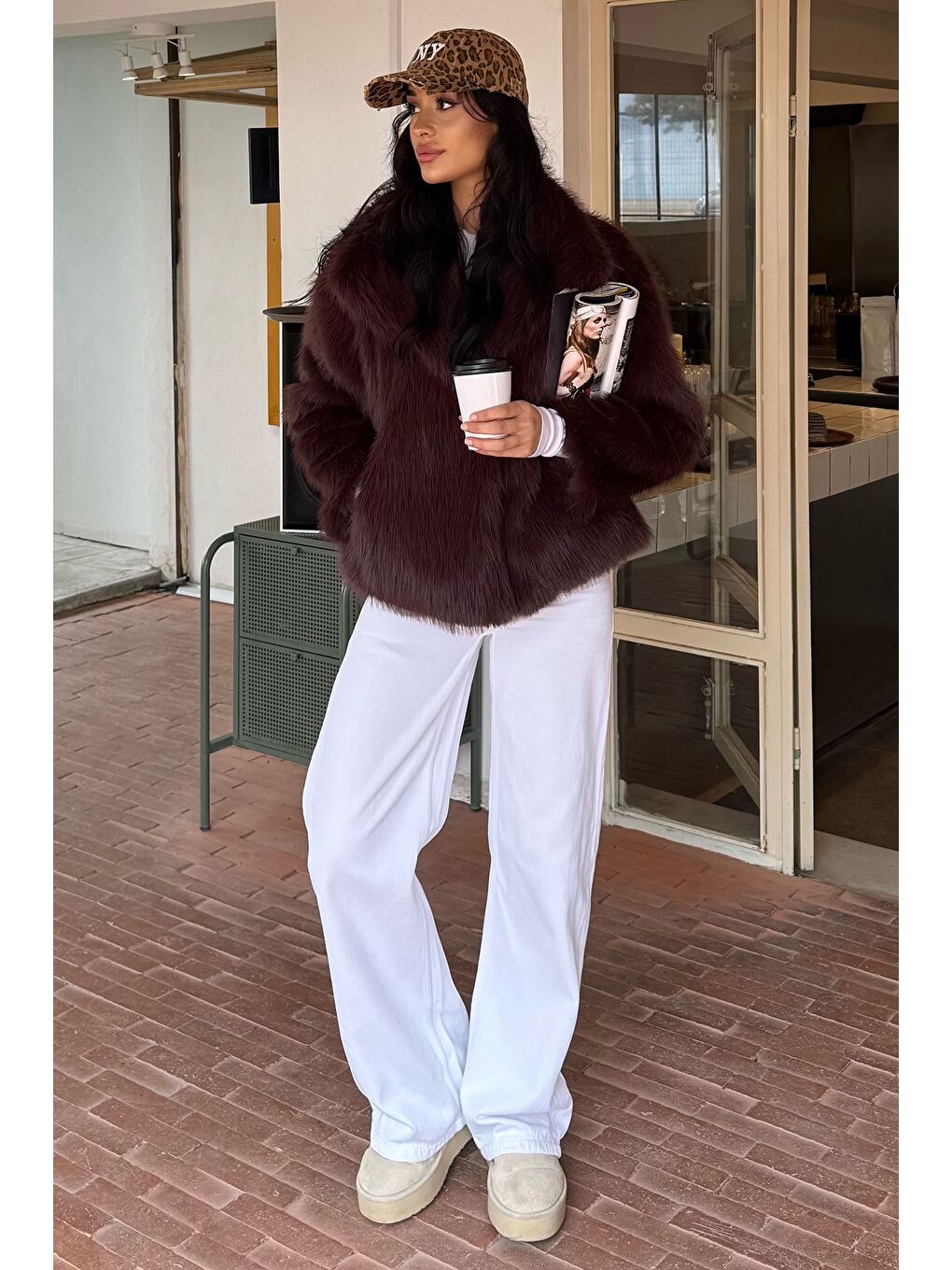 Kahverengi Kadın Astarlı Kürklü Kısa Mont-1