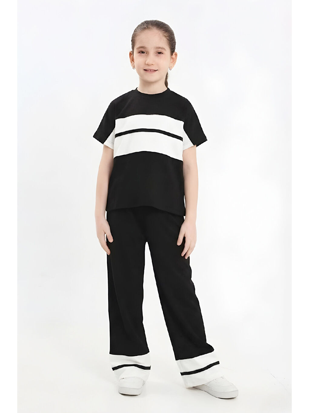 Siyah Kız Çocuk Double Face Kumaş Alt Üst Takım 7-12 Yaş 12640-2