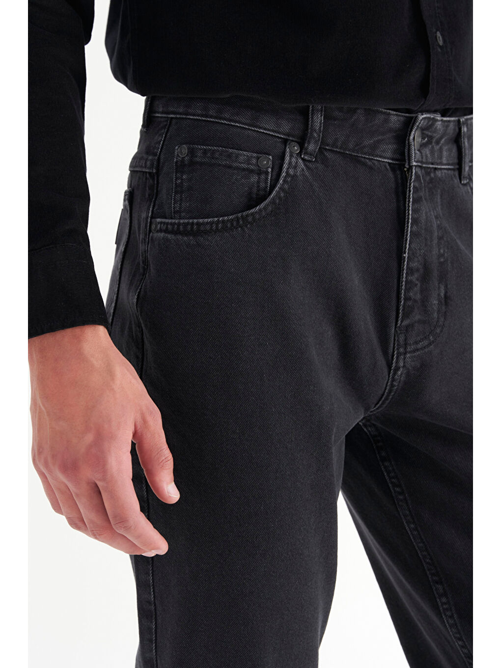 %100 Pamuk Frank Relaxed Fit Geniş Kesim Siyah Jean Denim Pantolon-3