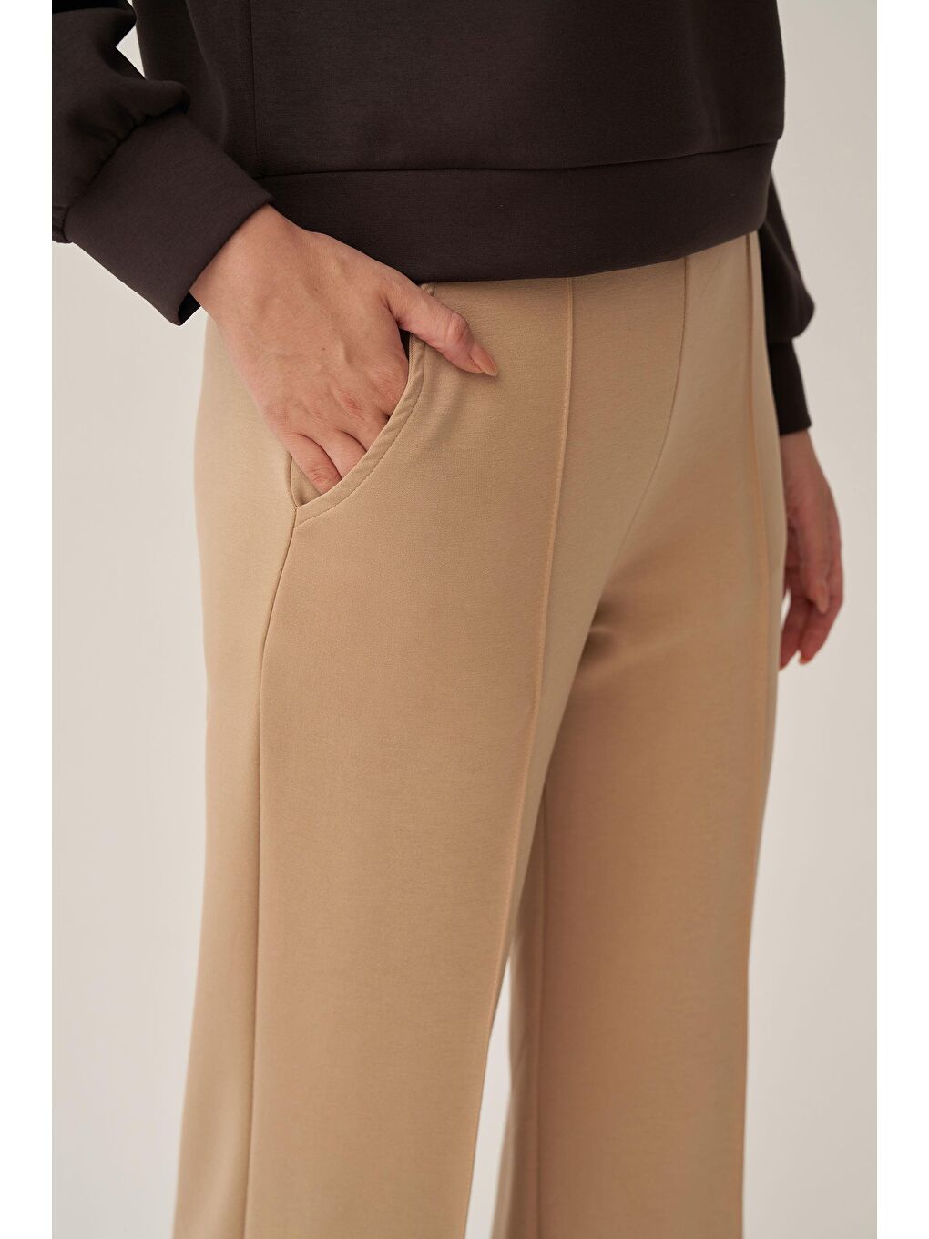 Bej-Yumuşak Dokulu Palazzo Pantolon-3