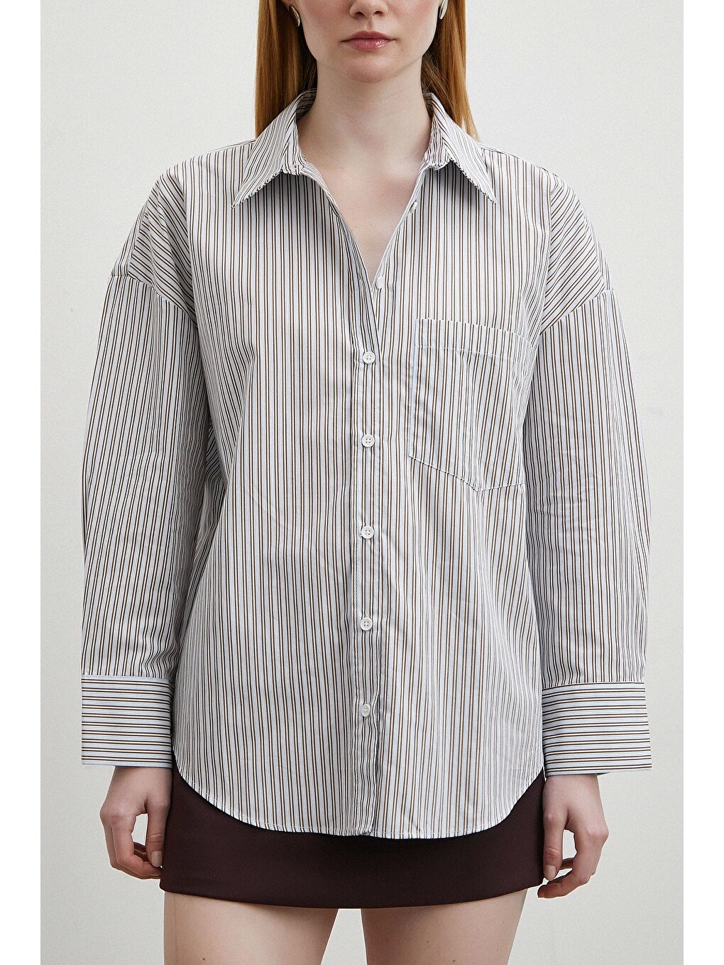 Kontrast Çizgili Gömlek Mavi