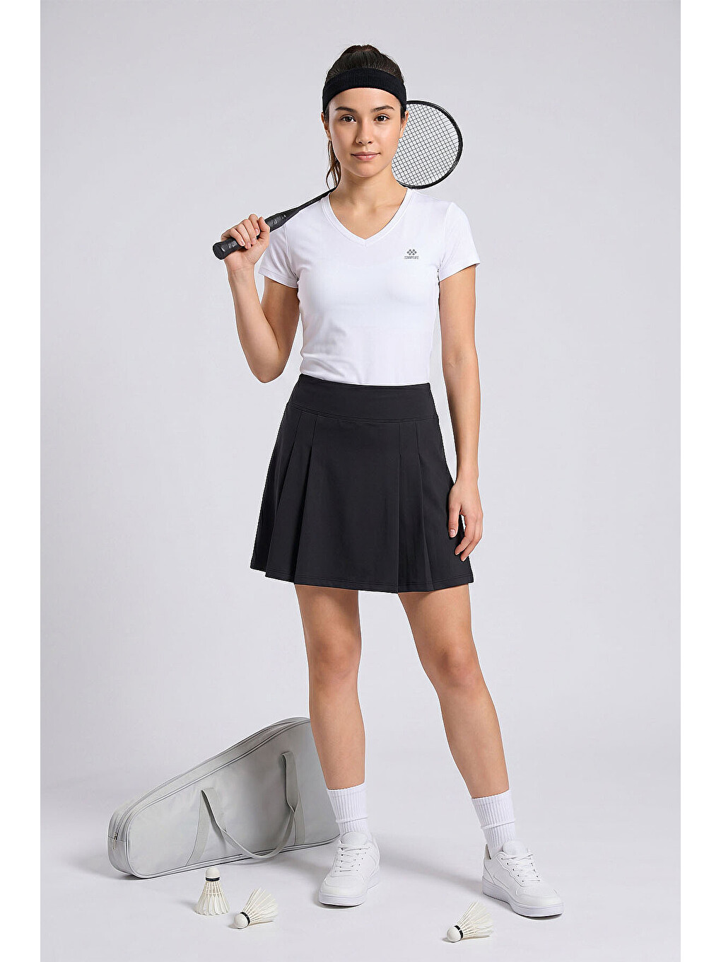 Siyah Sıkılaştırıcı Yüksek Bel Kadın Tenis Etek - 94690
