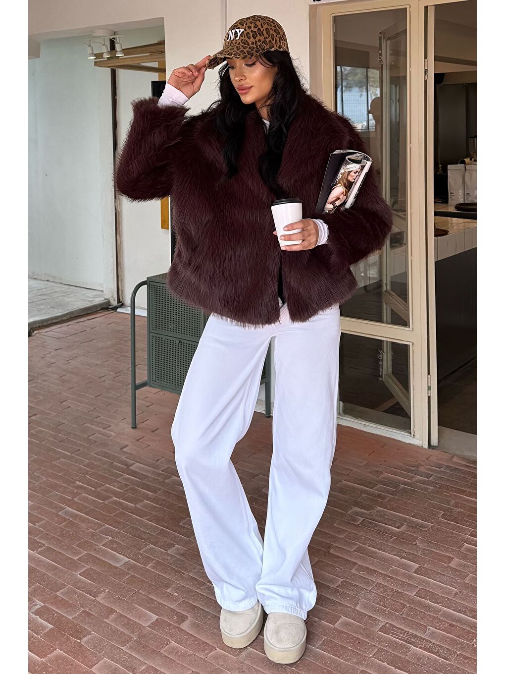 Kahverengi Kadın Astarlı Kürklü Kısa Mont-3