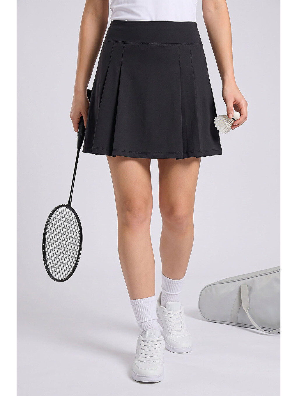 Siyah Sıkılaştırıcı Yüksek Bel Kadın Tenis Etek - 94690-1