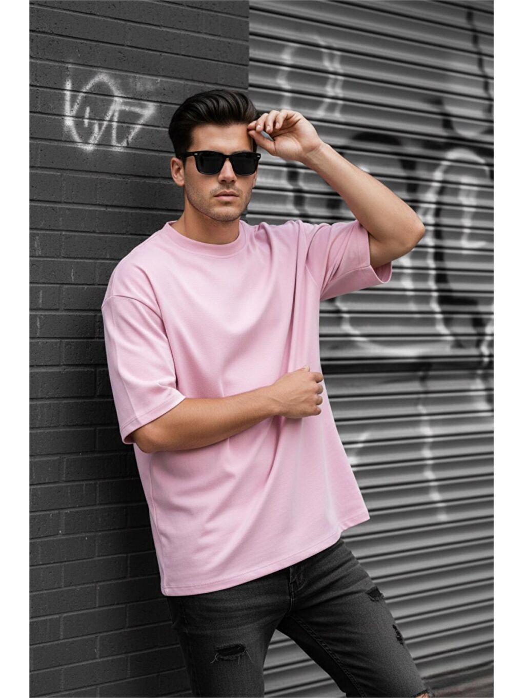 Pembe Benriy Erkek Oversize Basic Bisiklet Yaka Pamuklu T-Shirt Rahat Kesim Unisex Sevgili Kombini