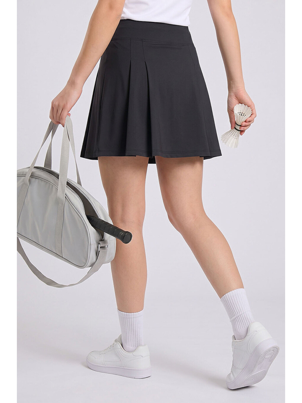 Siyah Sıkılaştırıcı Yüksek Bel Kadın Tenis Etek - 94690-2