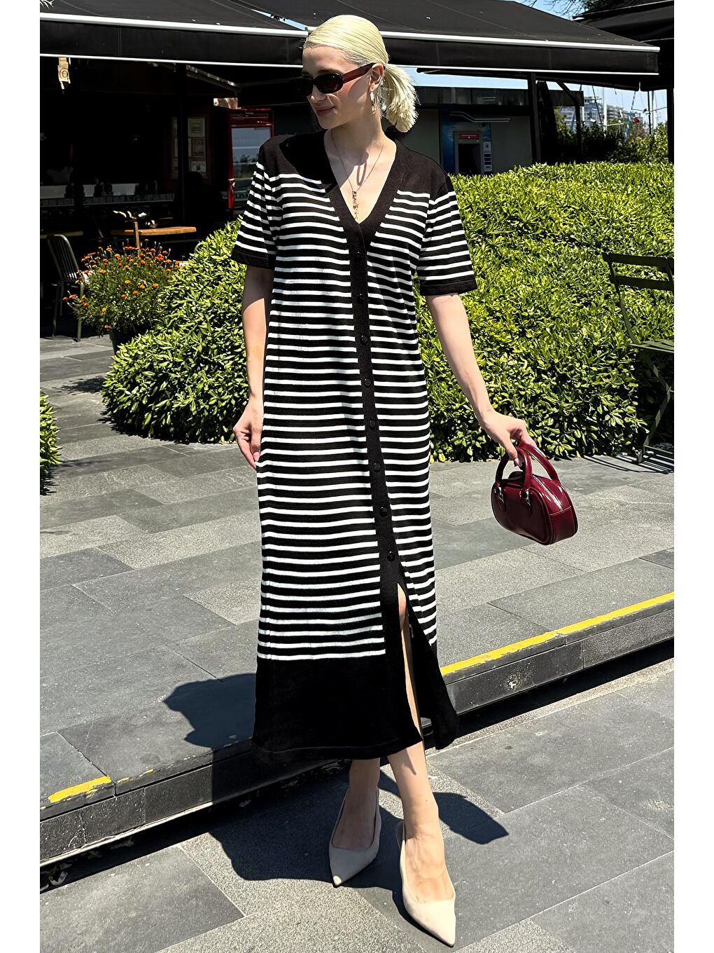 Siyah Düğmeli Triko Kadın Elbise Mg1648-1