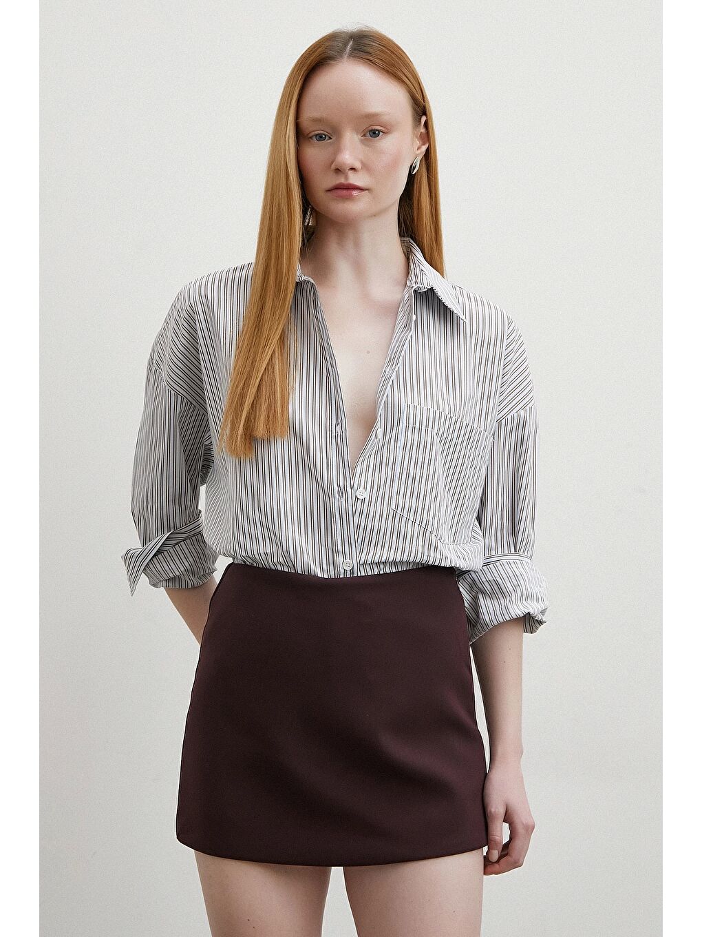 Kontrast Çizgili Gömlek Mavi-2