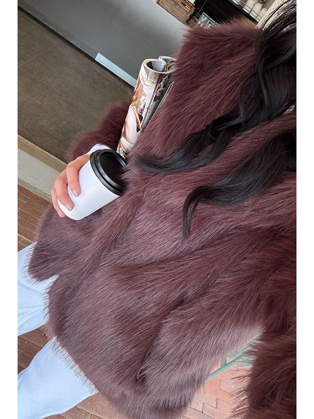 Kahverengi Kadın Astarlı Kürklü Kısa Mont-4