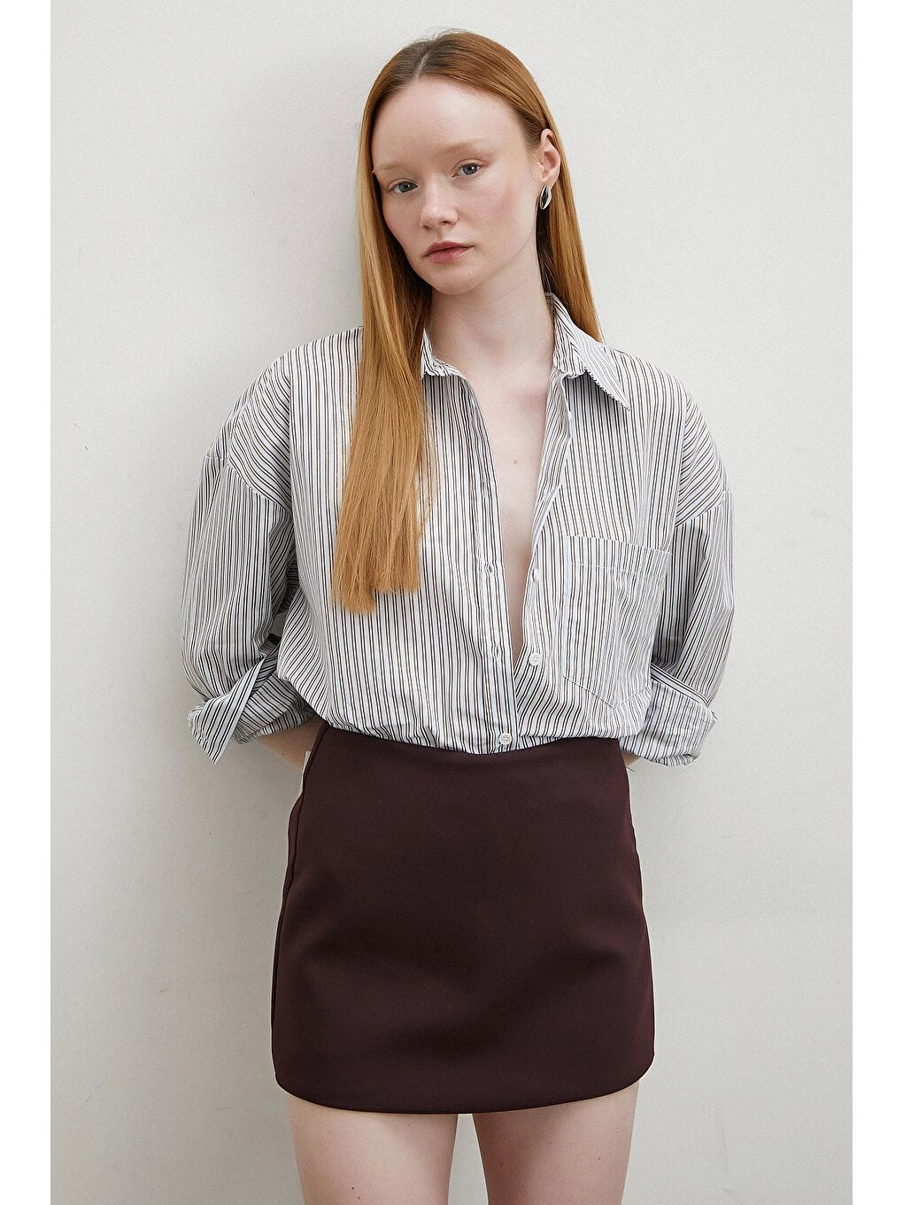 Kontrast Çizgili Gömlek Mavi-3