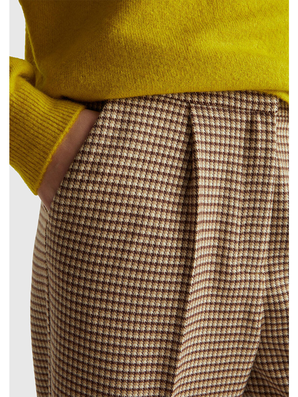 Kadın Haki Viskoz Karışımlı Fermuarlı Arka Bel Bandı Lastikli Pantolon-5