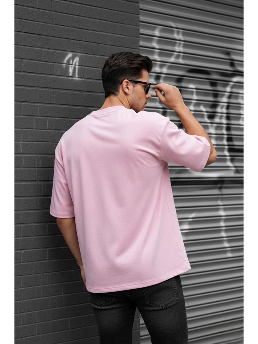 Pembe Benriy Erkek Oversize Basic Bisiklet Yaka Pamuklu T-Shirt Rahat Kesim Unisex Sevgili Kombini-2