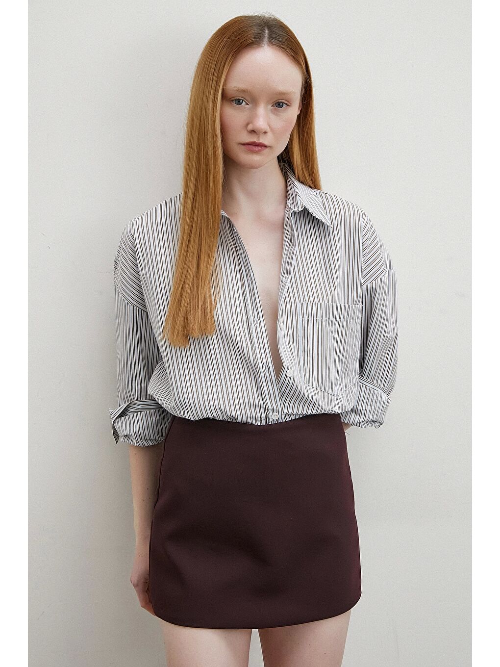 Kontrast Çizgili Gömlek Mavi-4