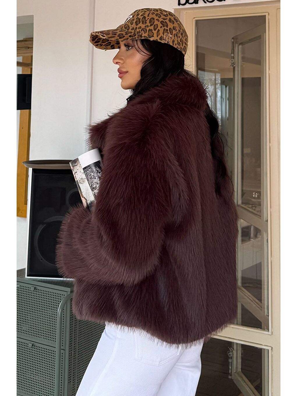 Kahverengi Kadın Astarlı Kürklü Kısa Mont-6