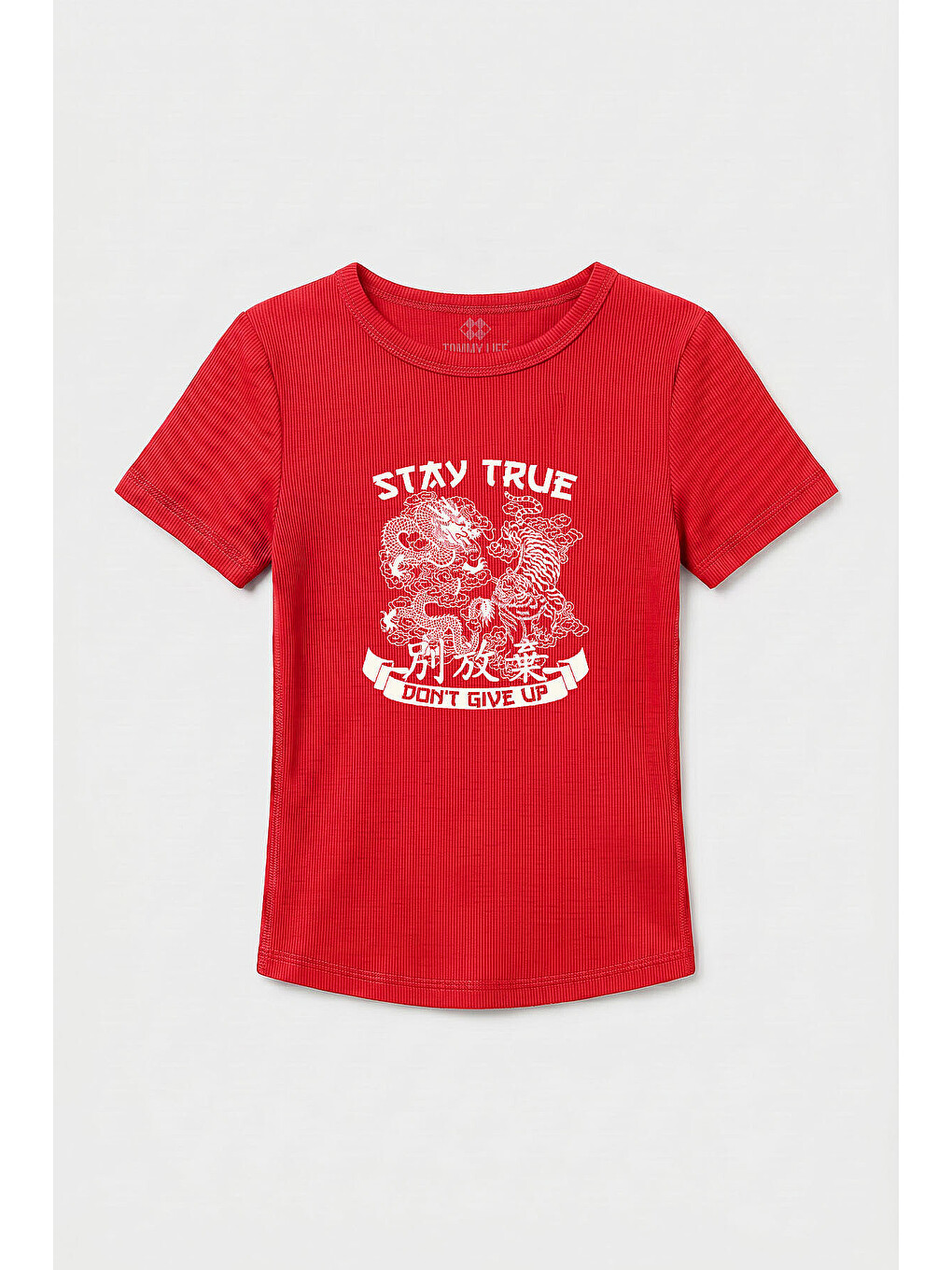 Kırmızı Nar Çiçeği Standart Fit Baskılı Kısa Kollu Kadın T-shirt - 97201