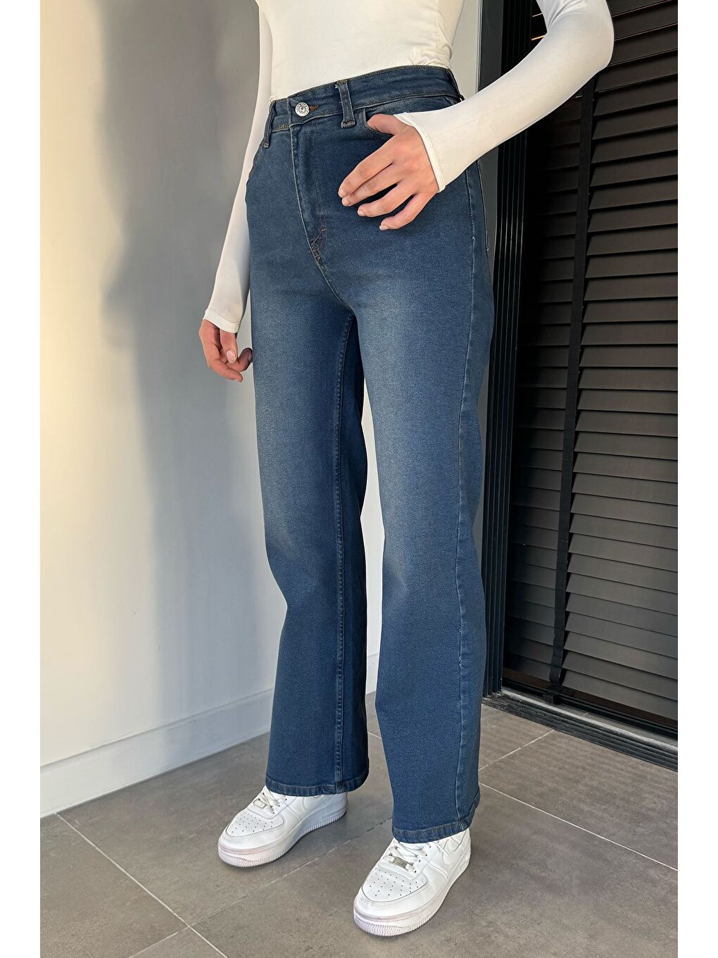 Lacivert Kadın Yüksek Bel Jean Jean Pantolon-1