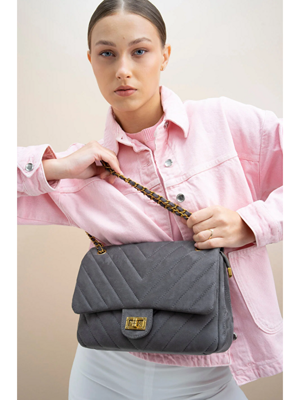 Gri Kapaklı Kadın Omuz Çantası BYN1067-2