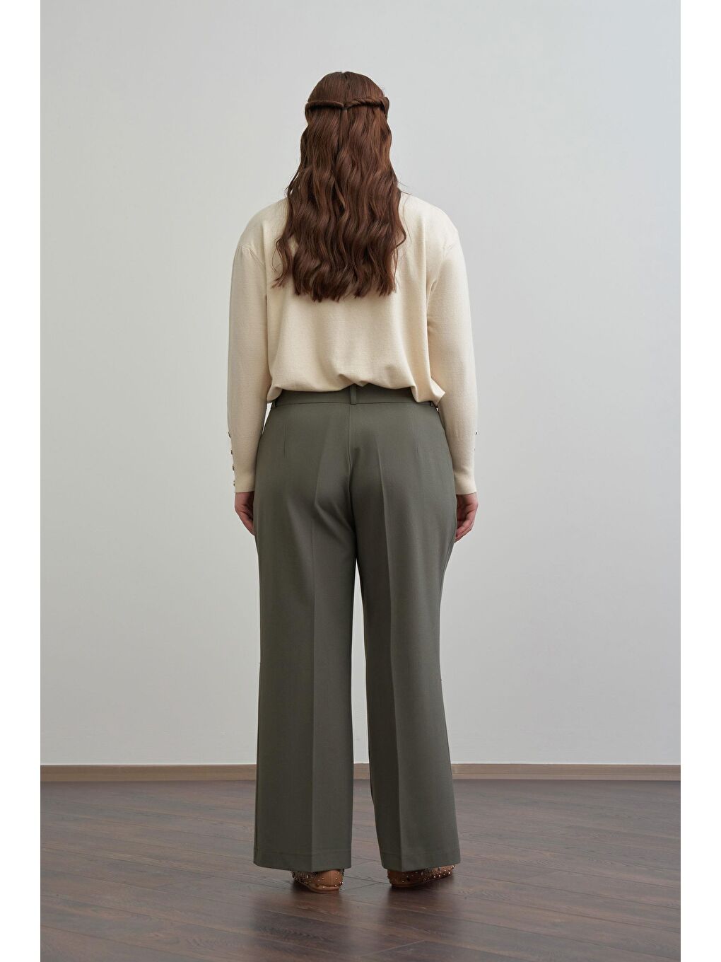 Haki-Önü Pileli Polyviscon Pantolon-3