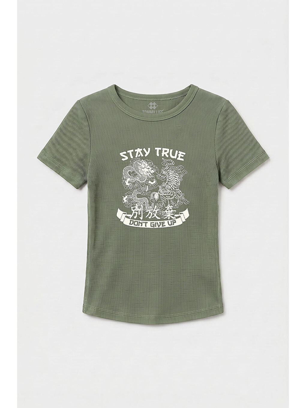 Yeşil Çağla Standart Fit Baskılı Kısa Kollu Kadın T-shirt - 97201