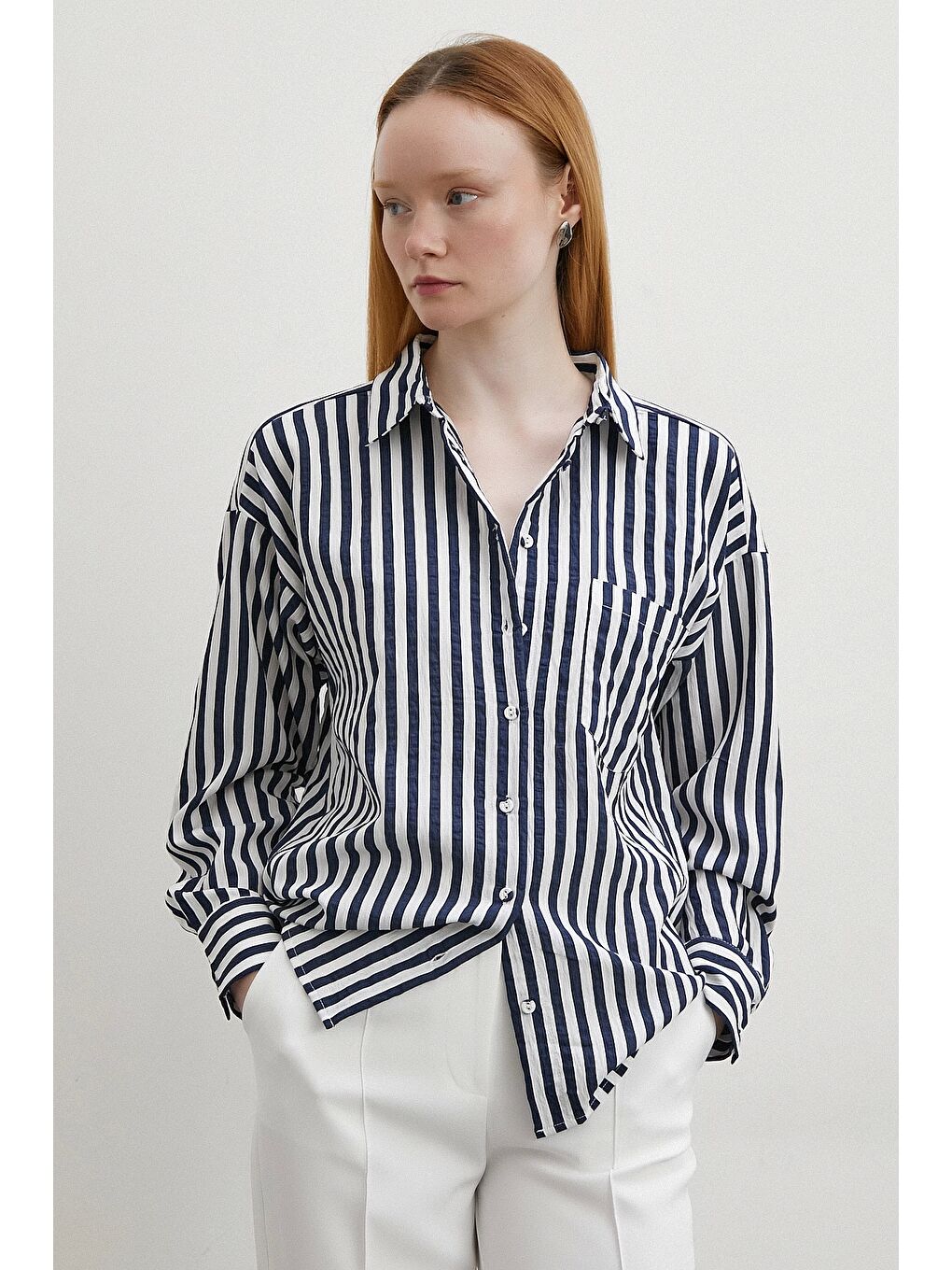 Multi Çizgili Cepli Gömlek Lacivert