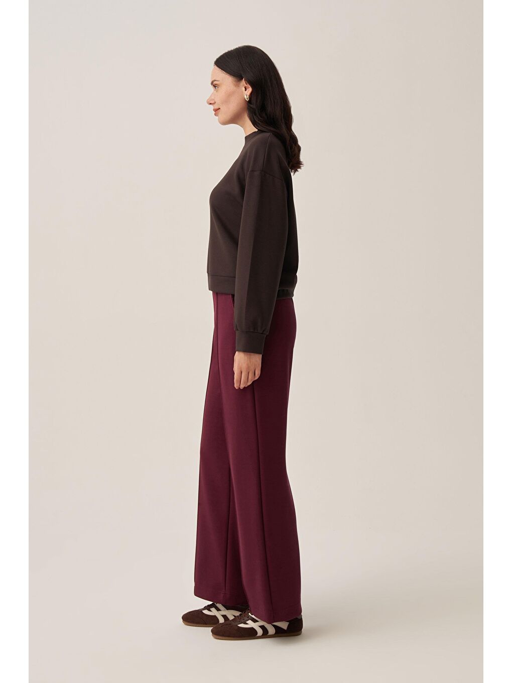 Bordo-Yumuşak Dokulu Palazzo Pantolon-1